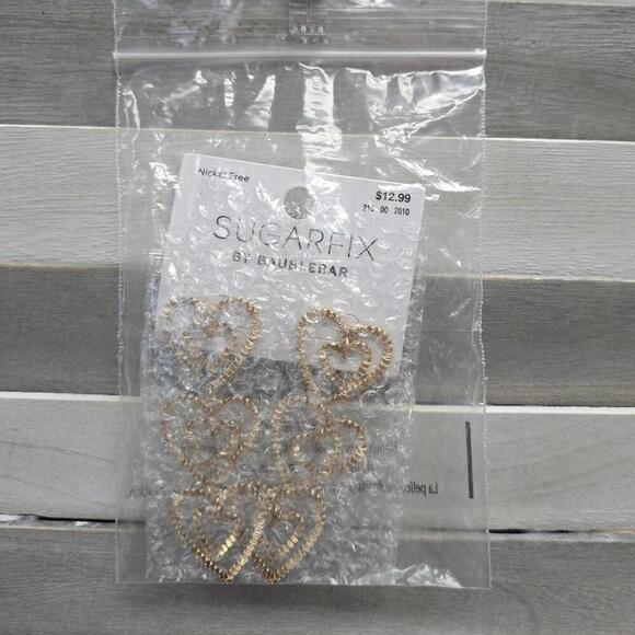 Stacked Gold Heart Drop Earrings - Gold | SUGARFIX by BaubleBar - Picture 6 of 7